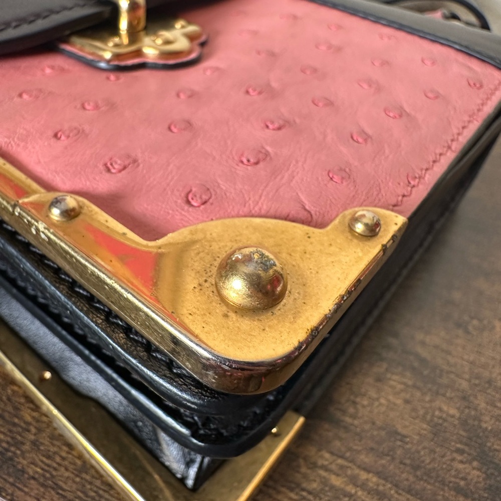 Prada Cahier Ostrich Pink & Black Leather Hand & Crossbody Bag - Picture 9 of 16